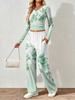 Spring and Autumn digital print women's V-neck long sleeve pants set, comfortable, casual, versatile, slim fit two-piece set