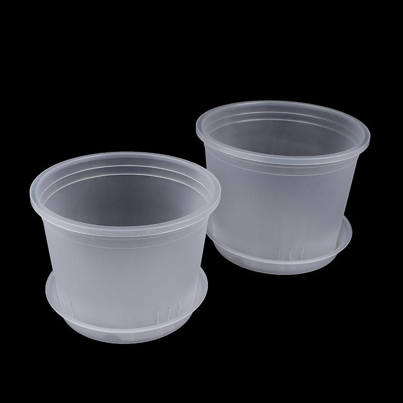 1Pc Transparent Round Orchid Pot With/Without Tray Root Control Plastic Orchid Pots With Holes Breathable Plant Growth Container