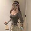 Womens Sexy V-Neck Long Sleeve T-Shirt Pure Slim Fit Casual Top Daily Wear