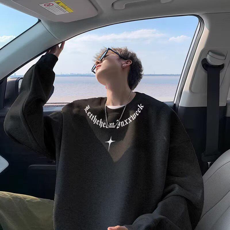 Men s Trendy Heavyweight White Hoodie - Round Neck, Loose Fit, Spring/Autumn 2025 3XL