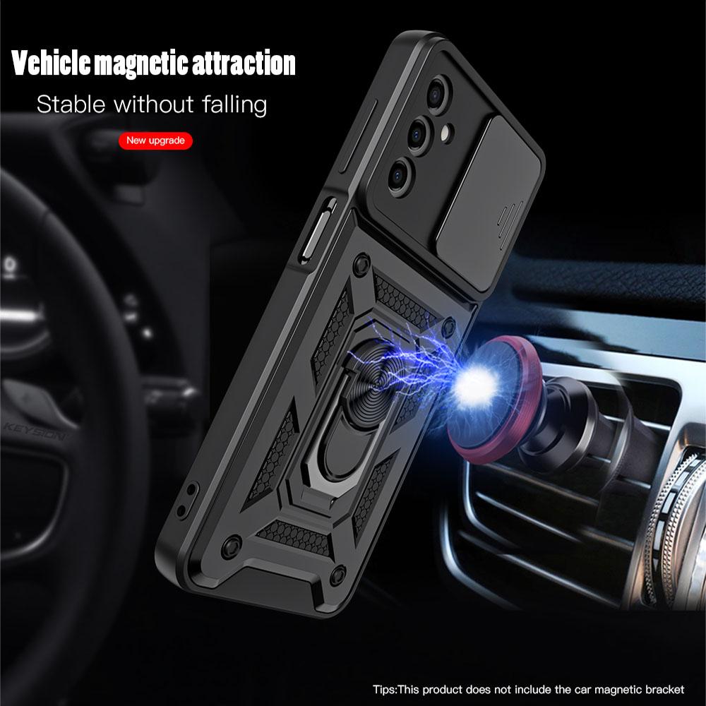 KEYSION Shockproof Case for Samsung A16 5G Silicone+PC Slide Camera Lens Protection Ring Stand Phone Cover for Galaxy A16 4G 5G