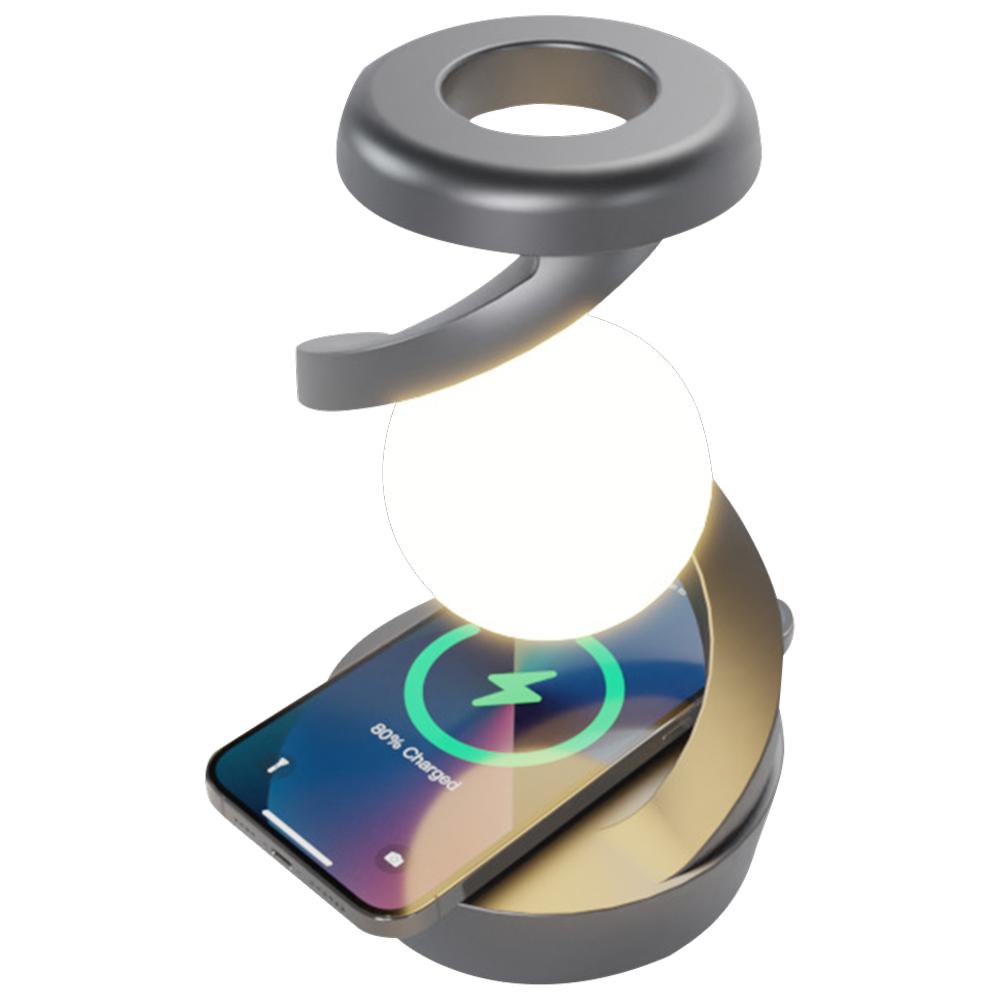 Creative Table 3D LED Lamp RGB Floating and Spinning  In Air Moon Table Lamp with Wireless Phone Charger for Office Bedroom Home
