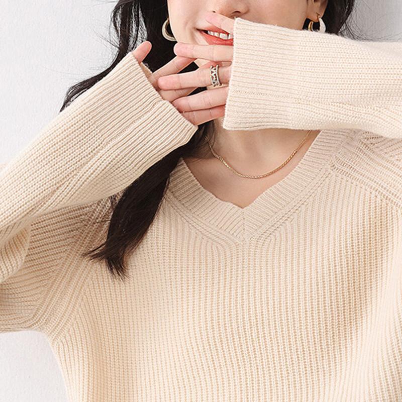 MOKANA Women's Elegant V-Neck Wool Sweater