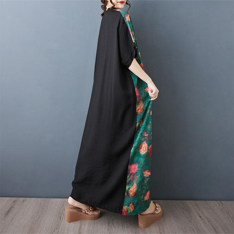 DIMANAF Women Summer New 2025 Plus Size Dress Casual V-Neck Loose Flower Long Dress Vintage Dress Maxi