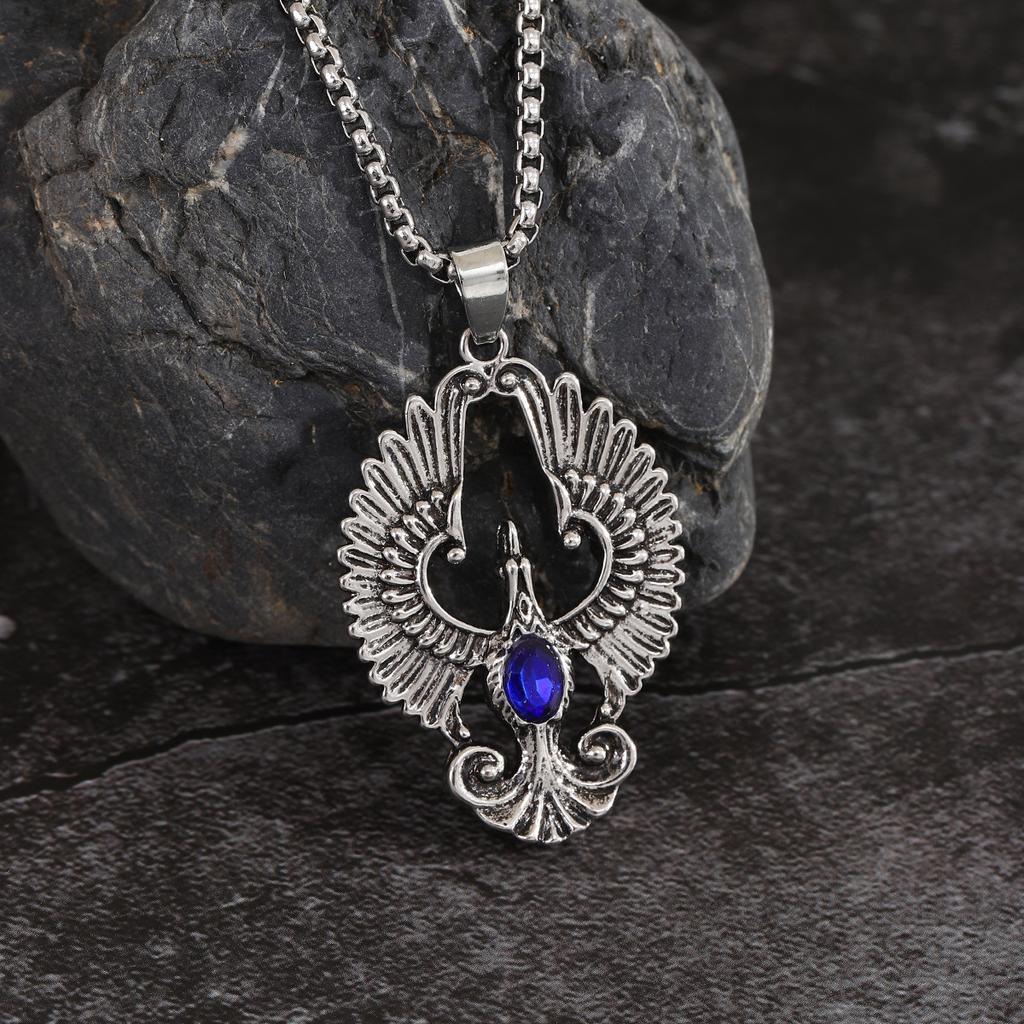 Vintage Phoenix Pendant Necklace Imitation Gemstone Unisex Fashion Jewelry