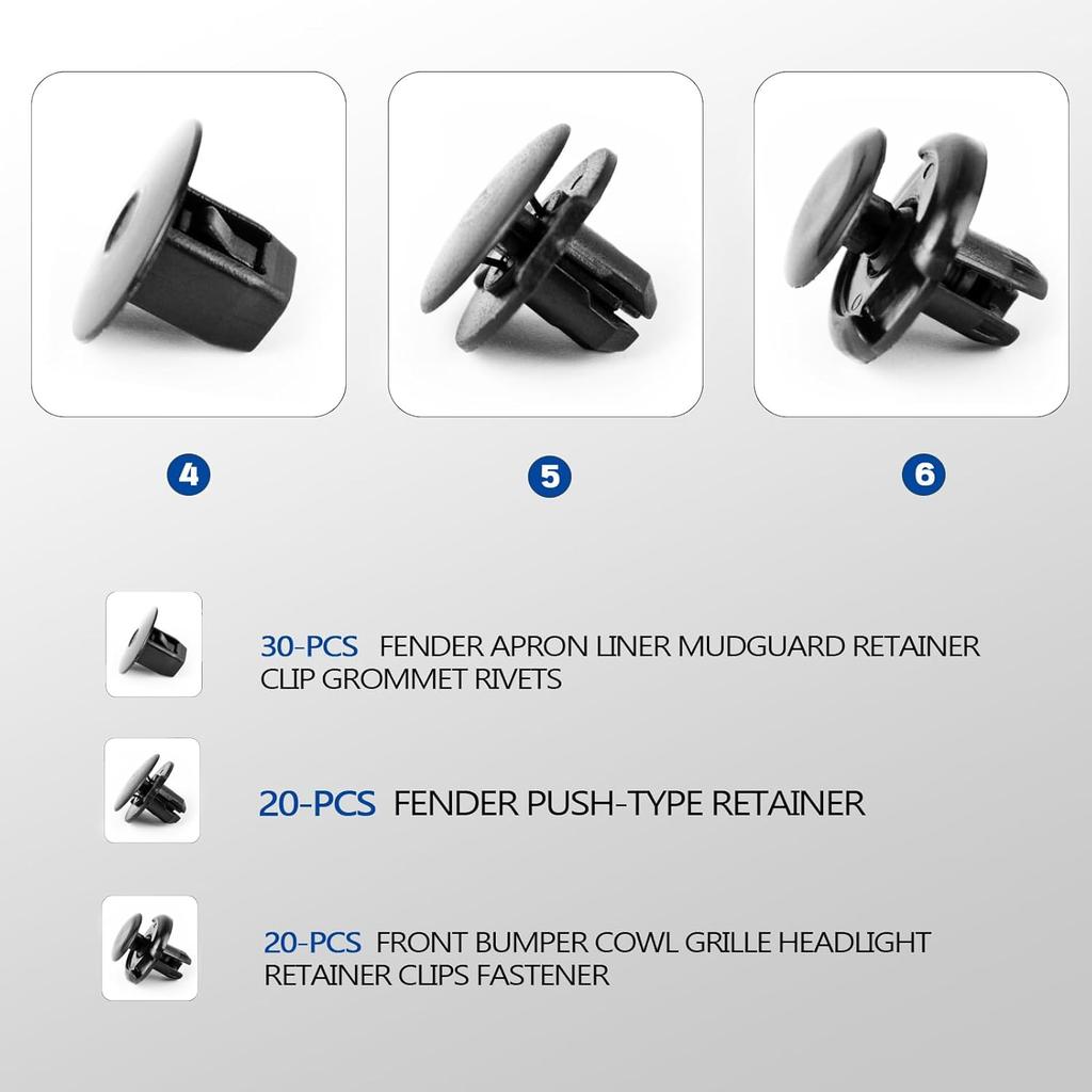 Xislet 6 In 1 Fender Liner Retainer Clips 90682-SEA-003, Front Bumper Fastener 91512-SX0-003, Push-Type Plastic Rivet 91505-S9A-003, Compatible With