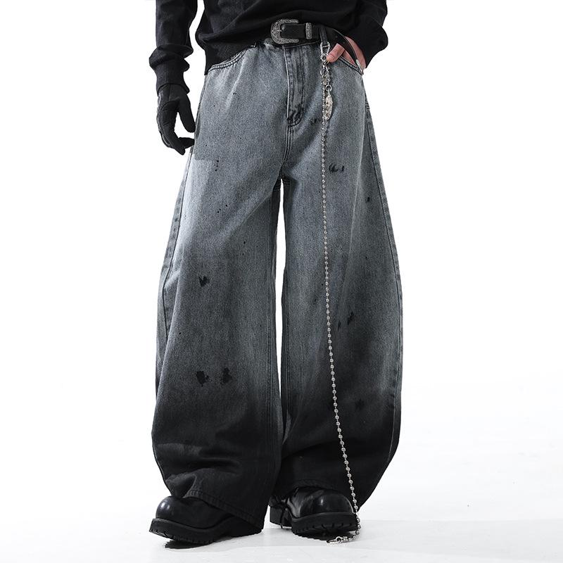 

Unisex Retro Gradient Splatter Scimitar Jeans - Trendy Loose Wide-Leg Style S