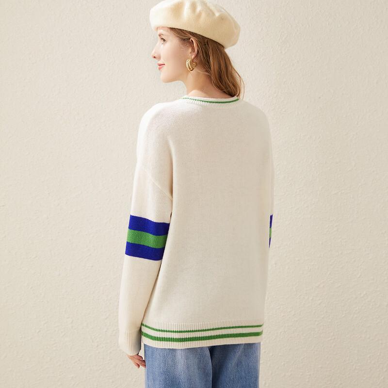 TUHUANG Women's Thick Pure Wool Letter Jacquard Knit Sweater