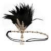 Women Vintage Feather Headband Black Rhinestone Beaded Sequin Hair Band Vintage Headpiece Flapper Feather Headdress