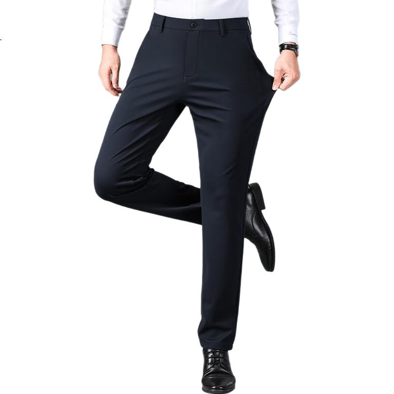 FIRS High Elasticity Milk Fiber Men's Pants Autumn Winter Thickened Business Casual Trousers Navy Blue 30