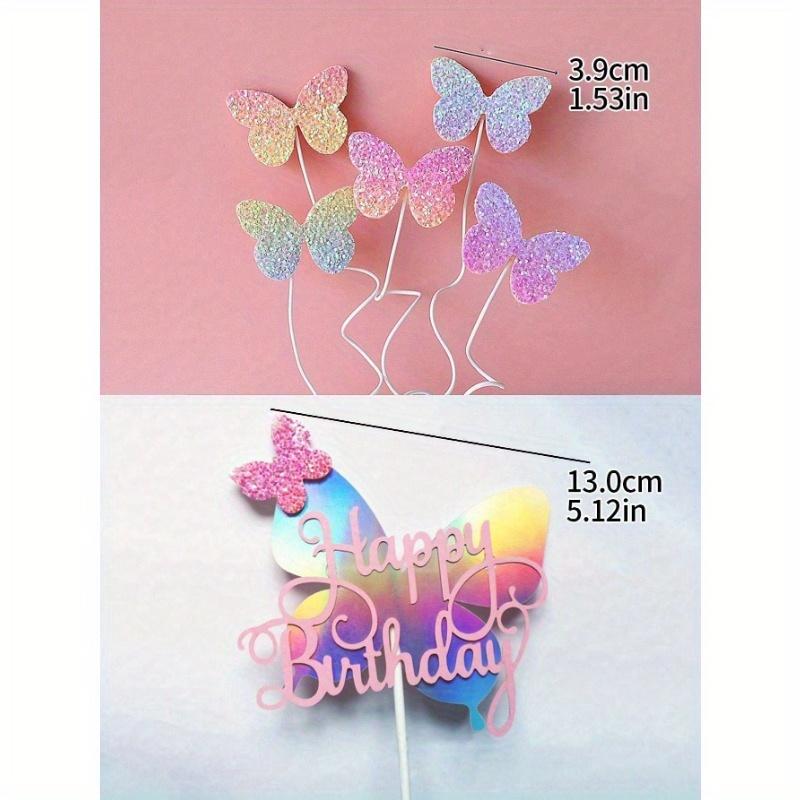 5pcs Ombre Glitter Butterfly Cake Toppers, Rose Gold Foil Balloon Cake Decorations, Sparkling Butterfly Cupcake Picks Butterfly Cake Decor