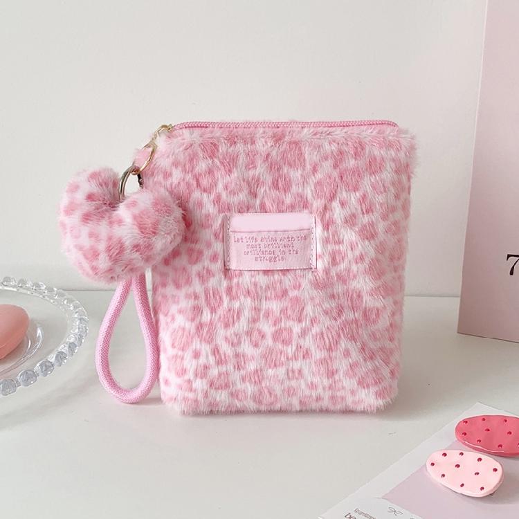 Winter Leopards Pattern Makeup Pouches Portable Beauty Storage Case Girl Portable Sanitary Cotton Bag