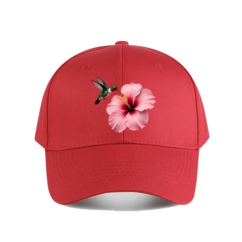 Hummingbird Hibiscus Flower Baseball Cap Adjustable Cotton Print Outdoor Casual Adjustable Hat