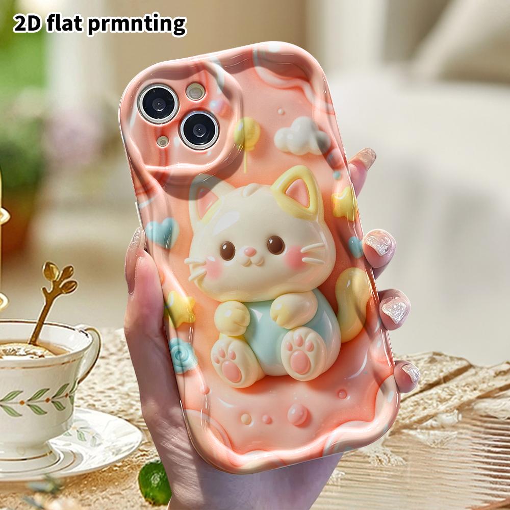 Phone Case: 2D Flat Design, Suitable for iPhone 18 17 16 15 14 13 Pro, Milky White Little Cat, Perfect Holiday Gift for Christmas and Halloween
