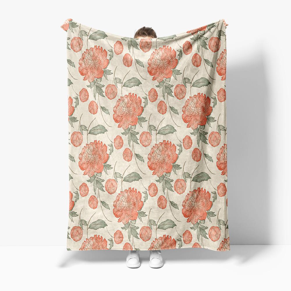 Floral Watercolor Print Blanket Soft Fleece Throw Blanket for Sofa Bed Couch Decorative Gift 75X95CM