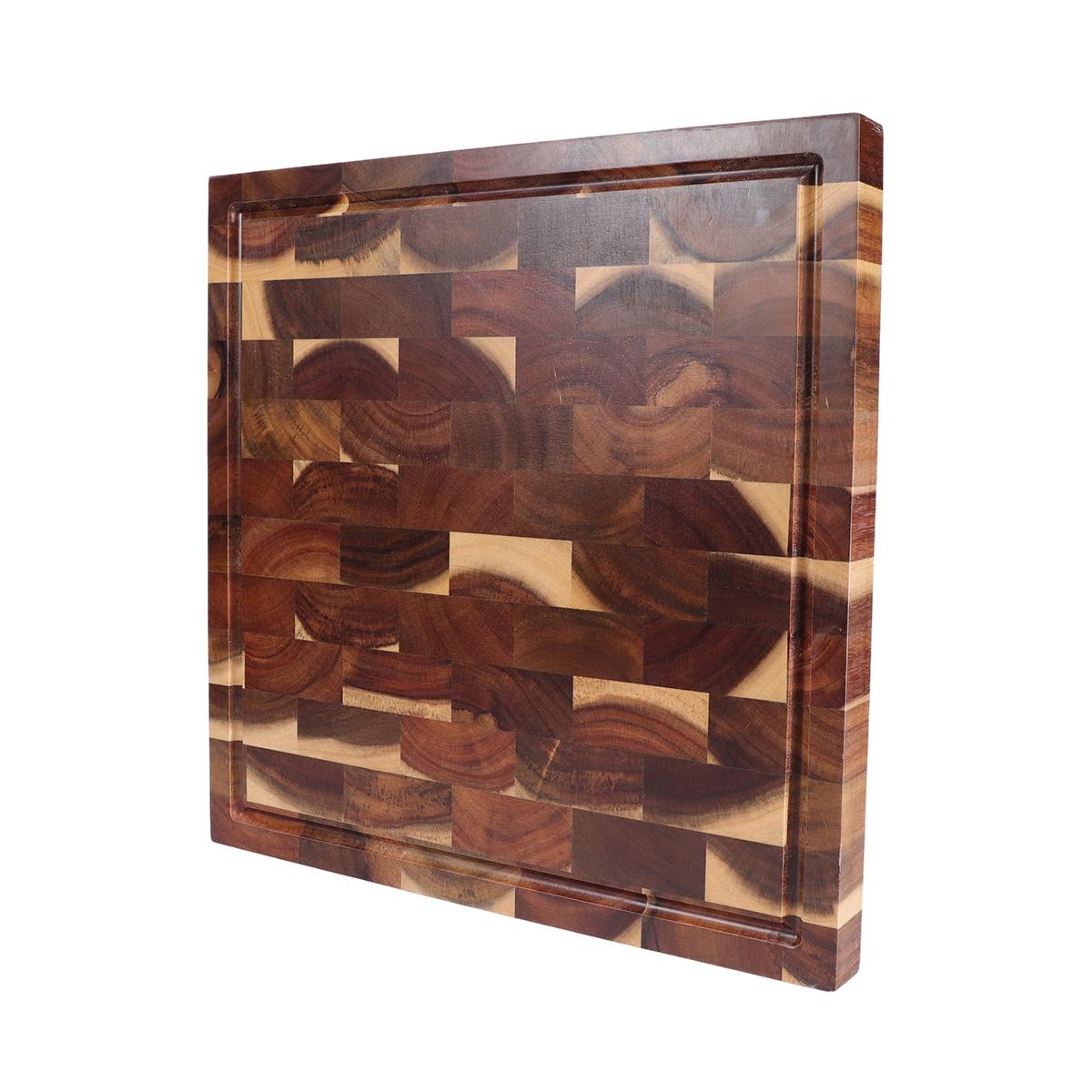 Acacia Wood End Grain Cutting Board, 13.98x13.98x1.1 in Nice Chopping Board End Grain Wooden Butcher Finished with Juice Groove