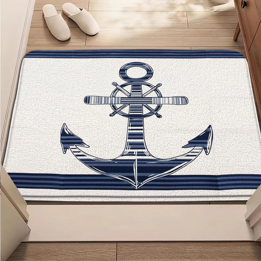 Navigations-Anker-Muster Fußmatte Geeignet für Eingangsbereich Wohnzimmer Schlafzimmer Küche Heimdekoration Teppich Eingangstür-Matte