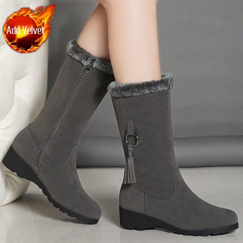 

Fashion Elegant with Medium Heels Round Toe Mid Calf Snow Boots for Women Winter Chic Trend 2025 Comfortable Novelty Padded Woman Shoes 35