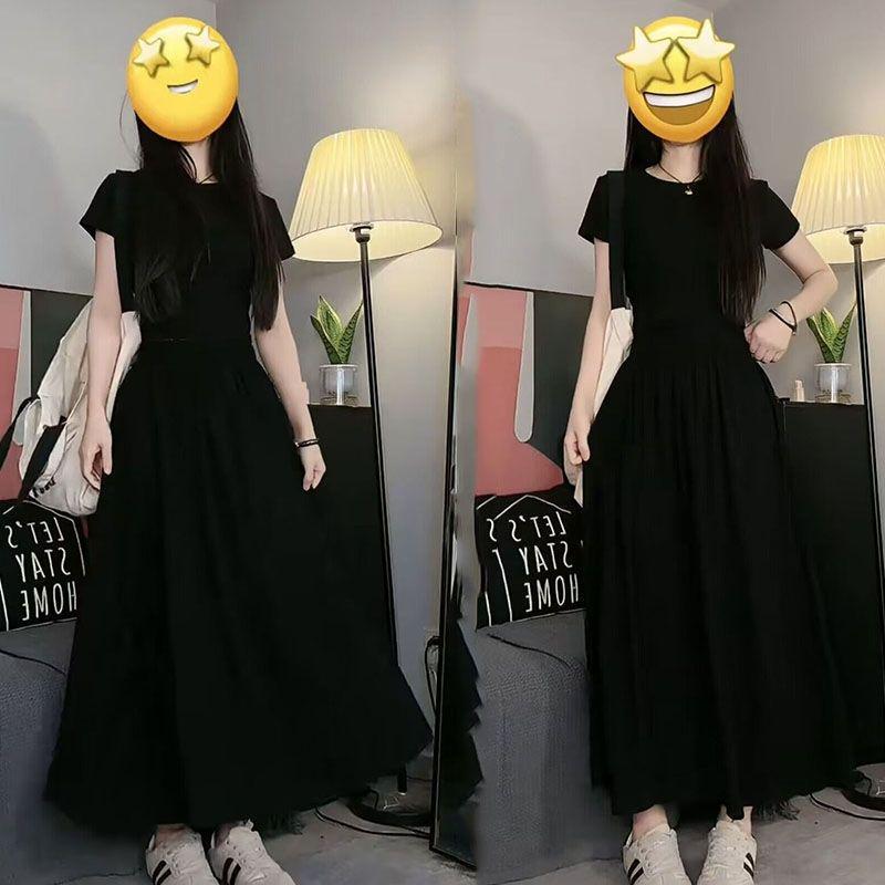 

Summer Lace-up Short Sleeve T-shirt & Long Skirt Set for Women XL (120-135 kg)