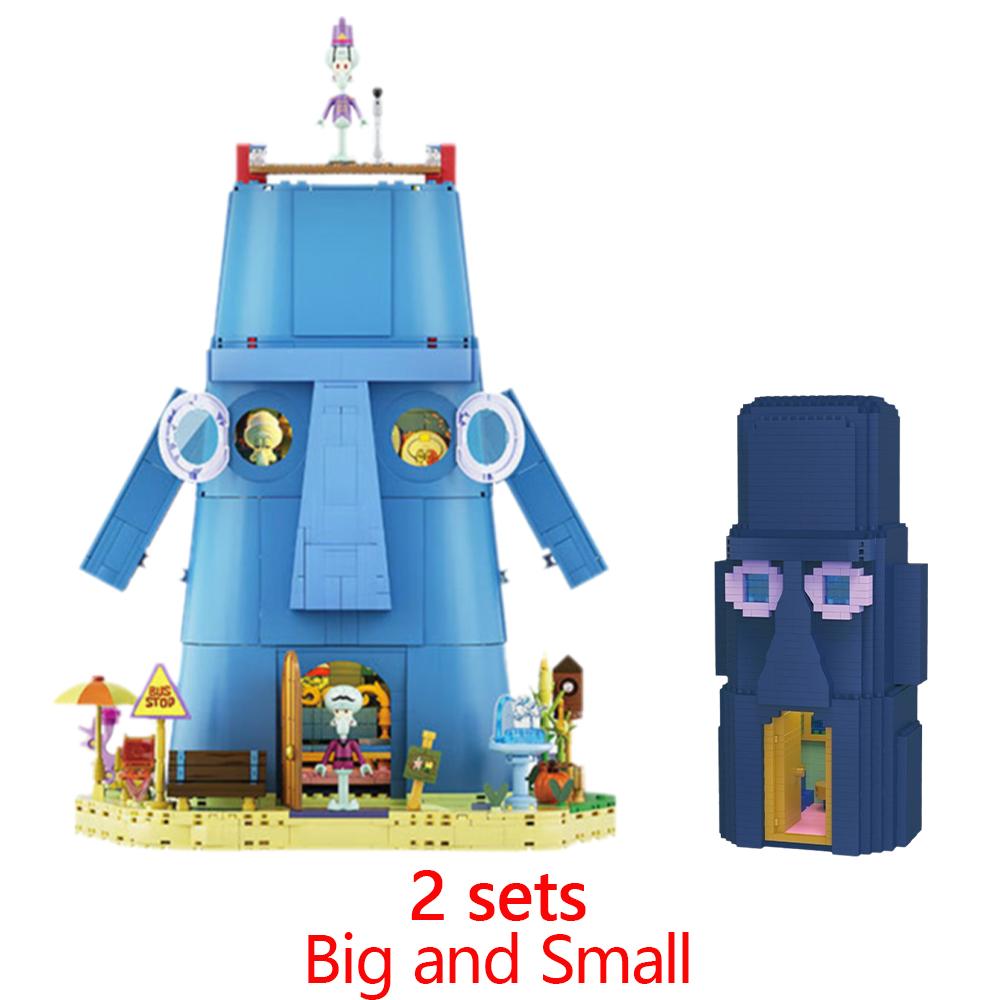 Non-Toxic Spongebob Cartoon Krusty Krab Restaurant Building Blocks Creative Canteen Scenes Model Bricks Desktop Ornaments Toy For Kid Gift