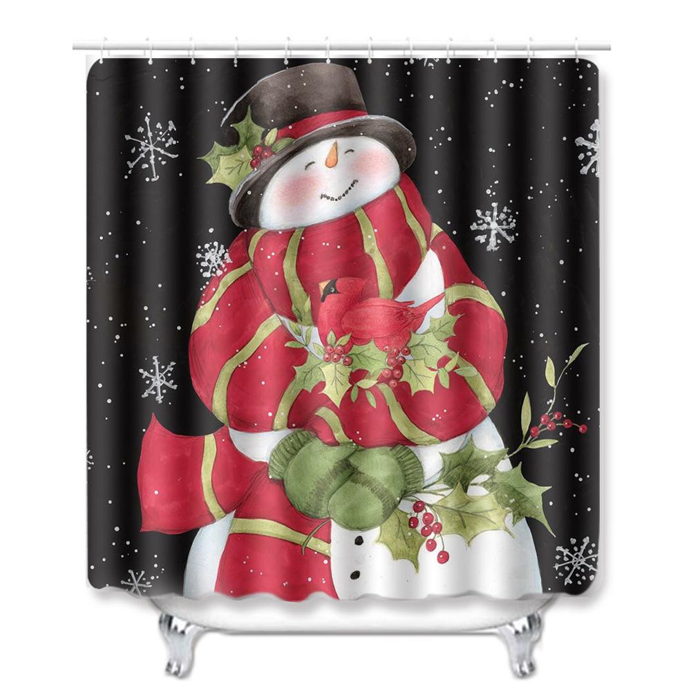 Christmas Shower Curtain Floor Mat Combination Four-Piece Set Bathroom Non-Slip Mat Toilet Absorbent Door Mat Carpet