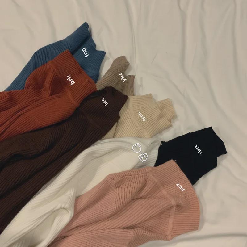 Women's Slim Fit Black Knit Half Turtleneck Sweater - Long-Sleeve, Autumn Top