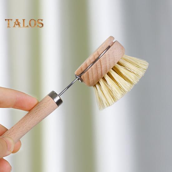 Pot Brush with Ergonomic Long/Short Round Handle High Density Bristle Wooden Cleaning Brush Stain Remover Brush