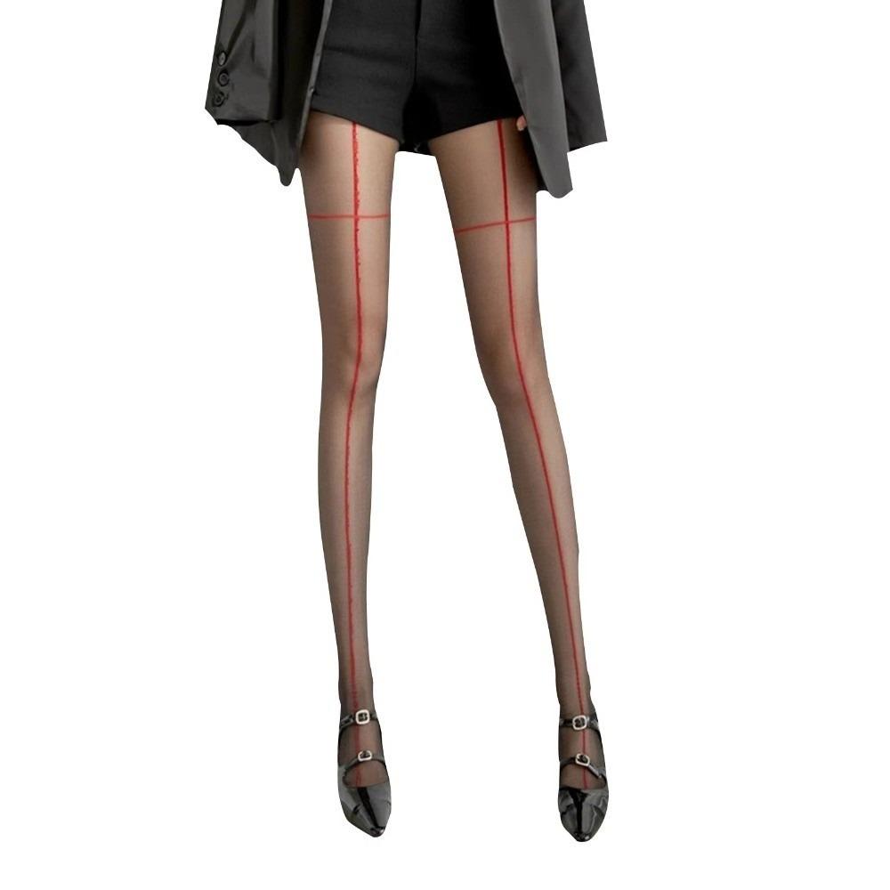 

Personality Ultra-thin Vertical Line Pantyhose Anti-hook Perspective Cross Stockings Elasticity High Waist Silk Pantyhose Women XXXS красный