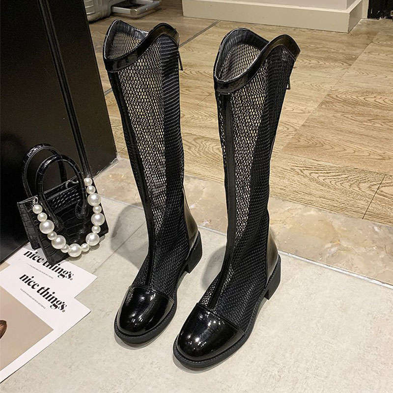 White boots women's 2025 new breathable hollow mesh boots summer thin mesh boots thin boots knight boots