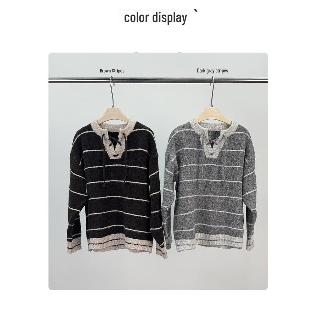 Jiu'er Cozy Striped Plush Sweater for Women - Autumn Winter Collection