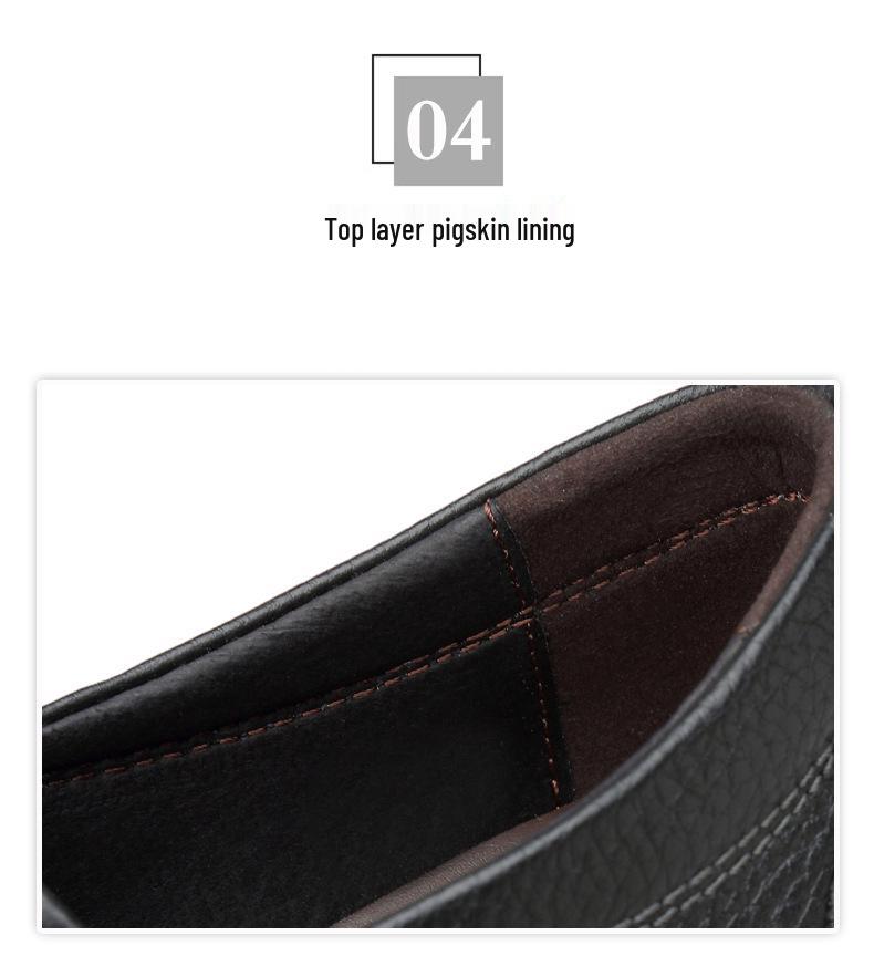 Men's Round Toe Cowhide Loafers - Slip-On, Thick Sole, Breathable, Low Heel Casual Shoes