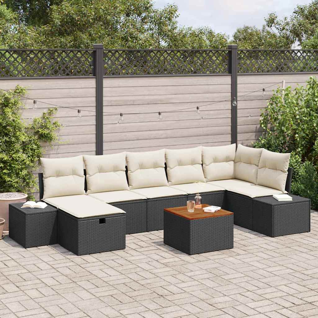 Garden Sofa Set with Cushions 8 pcs Black Poly Rattan