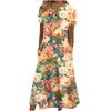 Women's V‑Neck Button Short Sleeve Midi Dress Loose Printed Casual Dress With Side Pockets