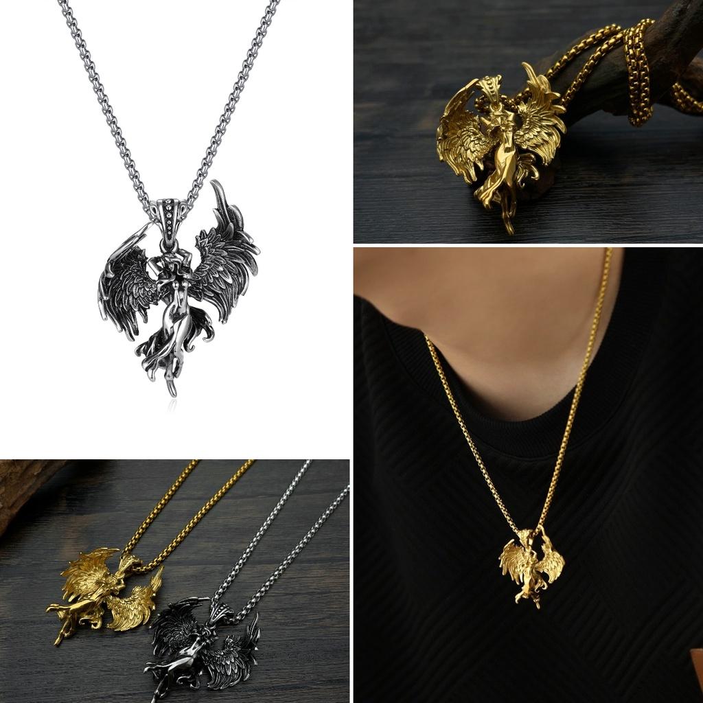 Trendy Retro Angel Pendant Necklace Fashionable Titanium Steel Jewelry Geometric Design