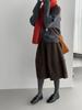 Korean Retro Wool Blend Pleated Midi Skirt for Women - Elastic Waist, Loose Fit, Slimming, Commuter Style