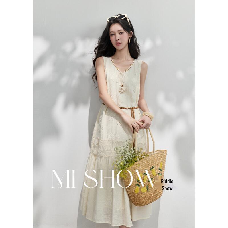 Mishow Embroidered Patchwork V-Neck Maxi Dress M