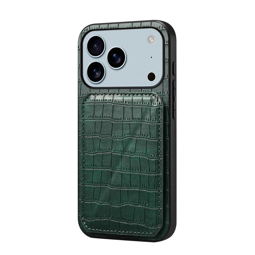 For iPhone 17 Pro Case with Card Holder Leather+PC+TPU Crocodile Textured Back Cover