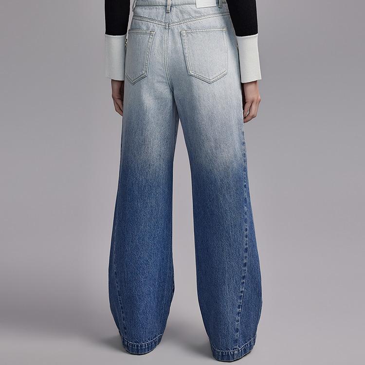 ELLE Vintage Color Block Wide Leg High Waist Jeans Women Jeans Denim-Blue EQ47290
