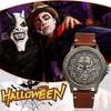 Men's Punk Skull Watch with Genuine Leather Strap: Skeleton Skull Antique Leather Watch with Waterproof Analog Quartz Movement, Gothic Accessory -