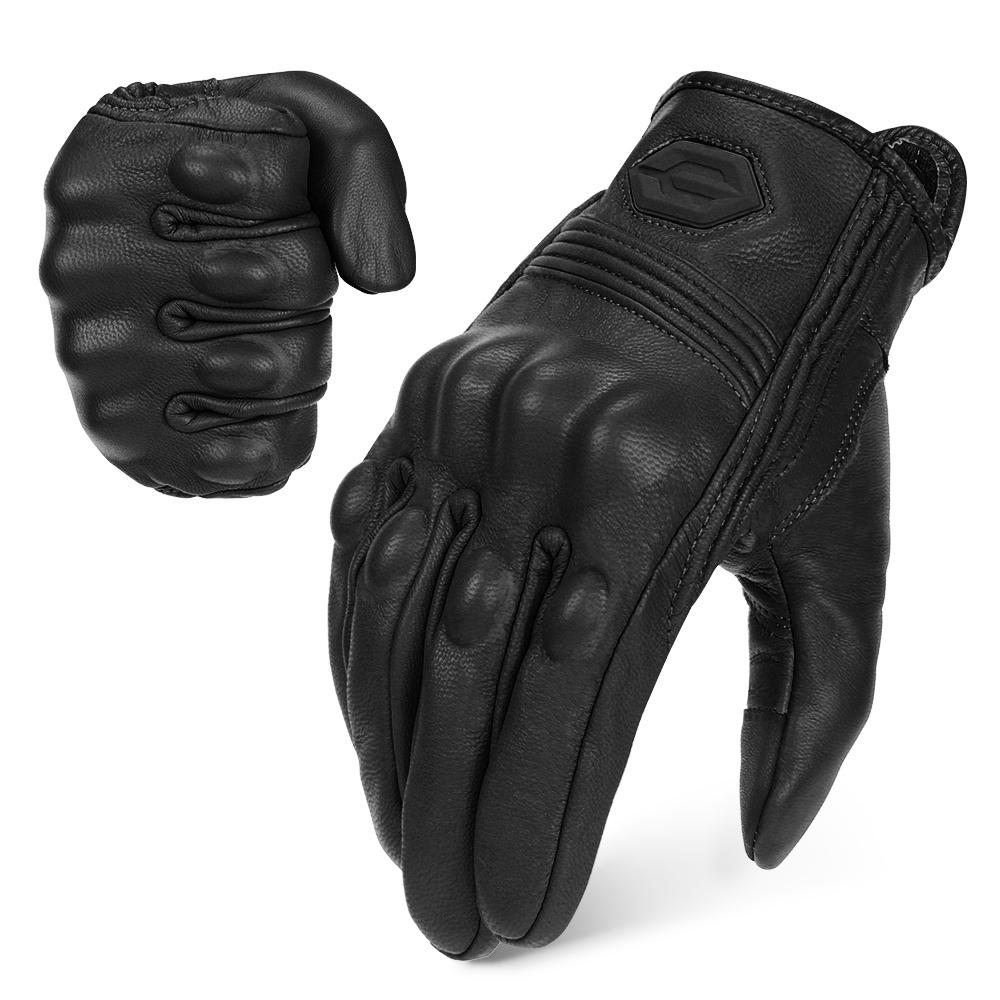 New Motorcycle Gloves Leather With Hole Men Motorbike Riding Gloves Touch Screen Breathable Moto Motocross Anti Fall Black
