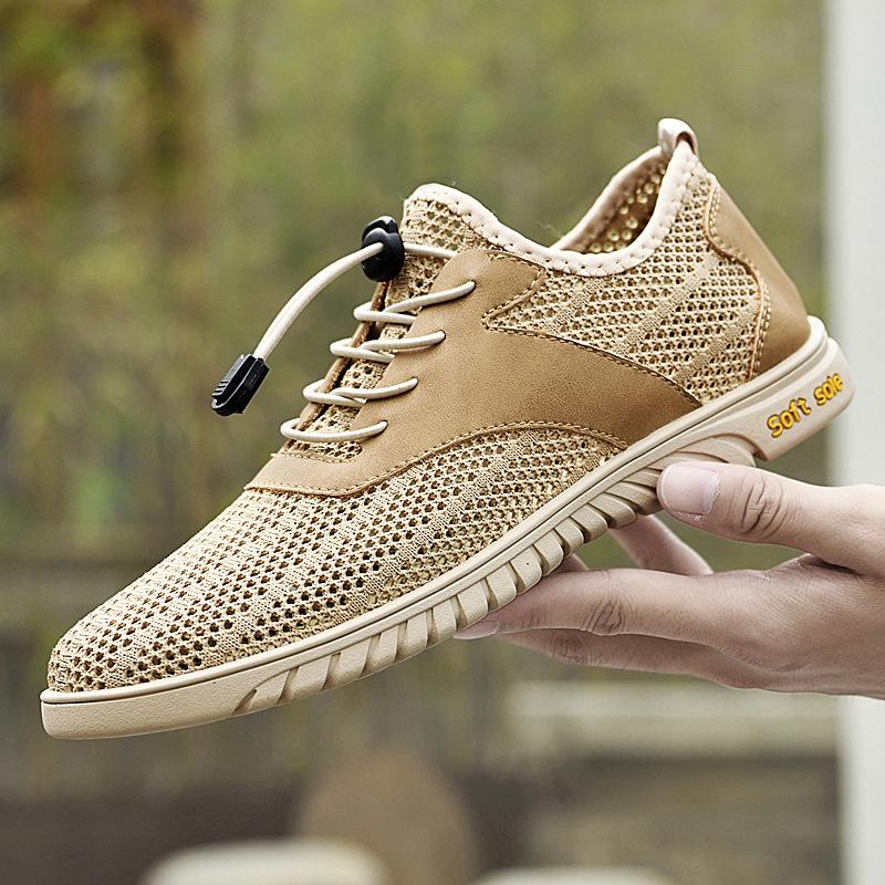 

Men s shoes fly-woven sports casual mesh shoes thin hollow breathable lightweight mesh shoes men s sandals 45 песочный
