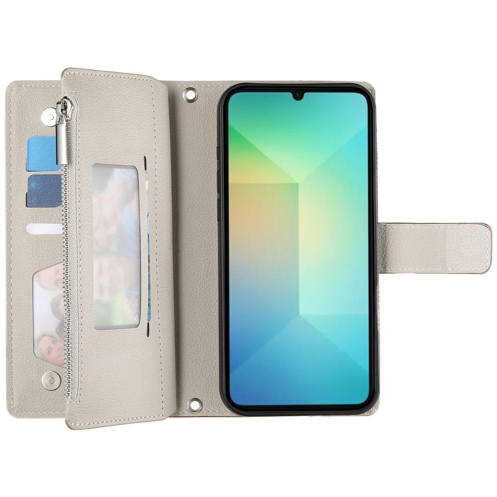 For Samsung Galaxy A07 4G Case Zipper Wallet Color Splicing Leather Flip Phone Cover with Straps