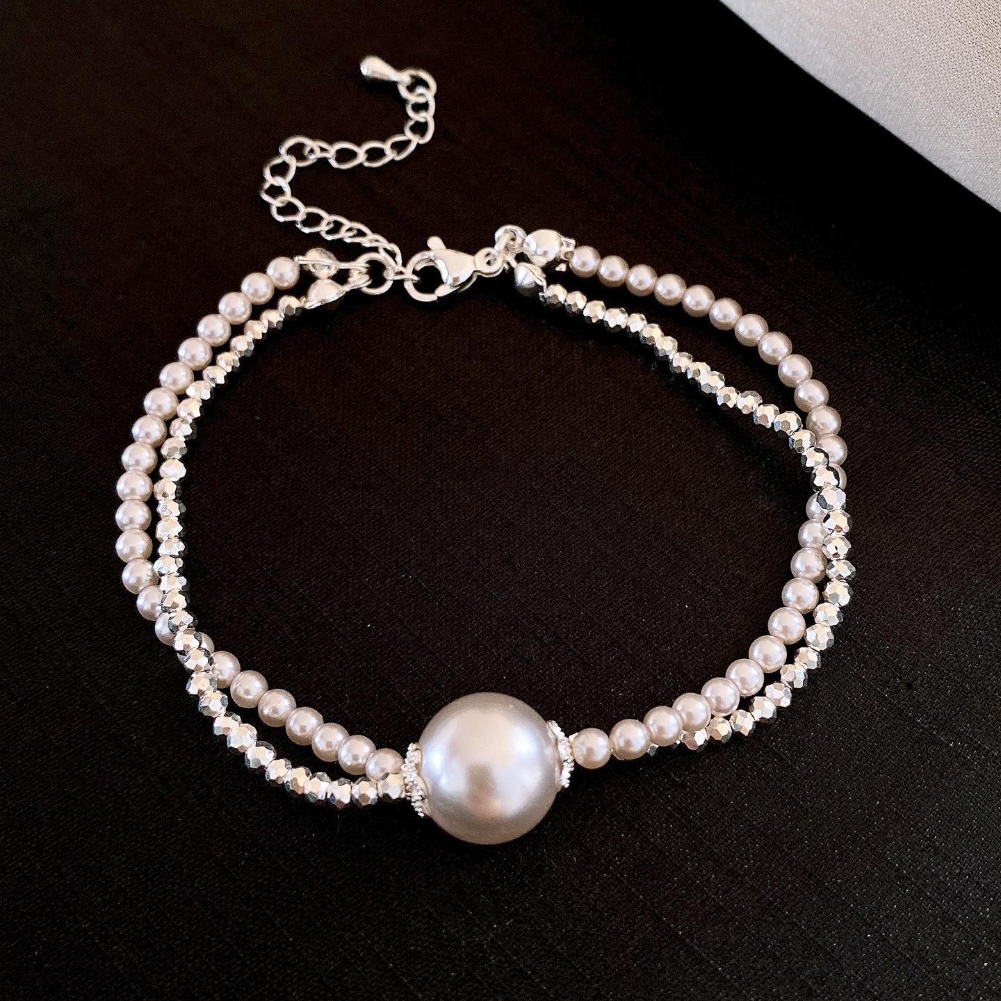 

Французький Ретро Легкий Люкс Двошаровий Перловий Кулон Набір Прикрас: Браслет і Намисто для Жінок