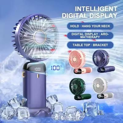 USB dobíjecí ruční mini ventilátor Skládací přenosný ventilátor 5 úrovní rychlosti LED displej Duální baterie 360° nastavitelný pro domácí cestovní použití
