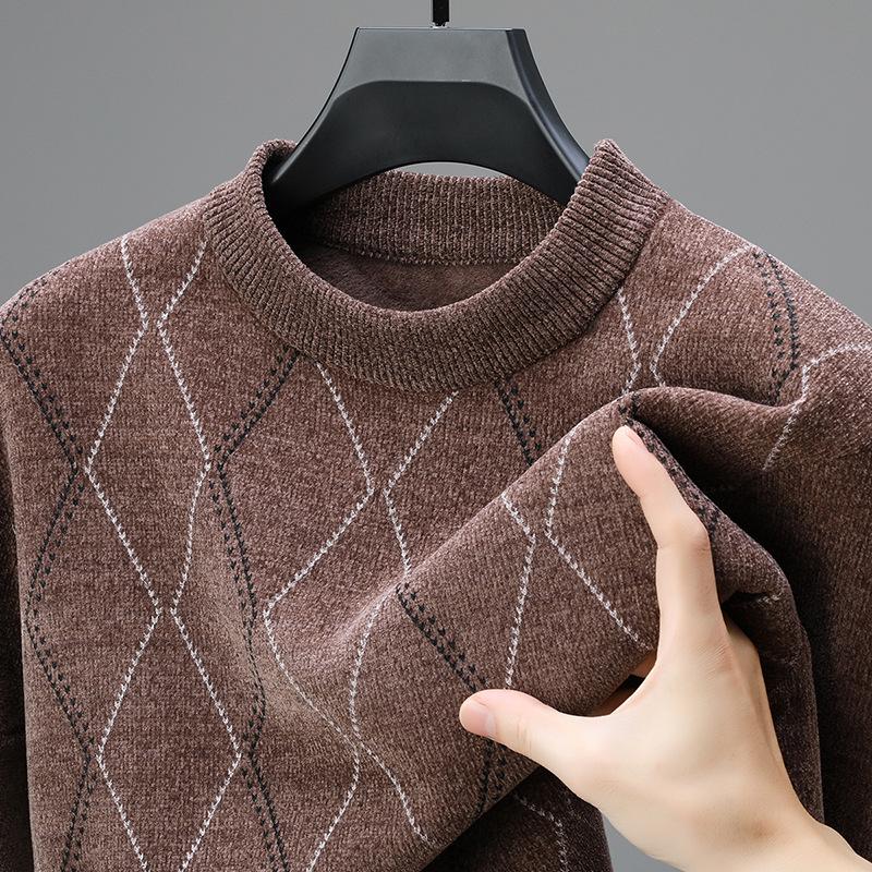 Мужской зимний модный вязаный свитер с плюшем - Теплый повседневный джемпер с круглым вырезом 180/2XL for 145-165 jin