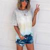 Summer Women's Short-sleeved T-shirt with O-collar Gradient Color Tie-dyed Fashionable Loose Top, Basic Street Large-sized Casual T-shirt