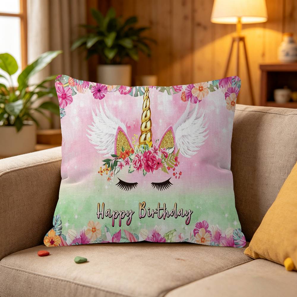 Unicorn Birthday Decor Rainbow Unicorn Personalized Pillow Dust Cover Bedroom Kids Party Decor Pillowcase Birthday Children Gift