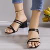 New Ladies Square Heels Elegant Summer Slippers Outside Cross Tied Leather Female Slides Woman Sandals Sandalias Mujer