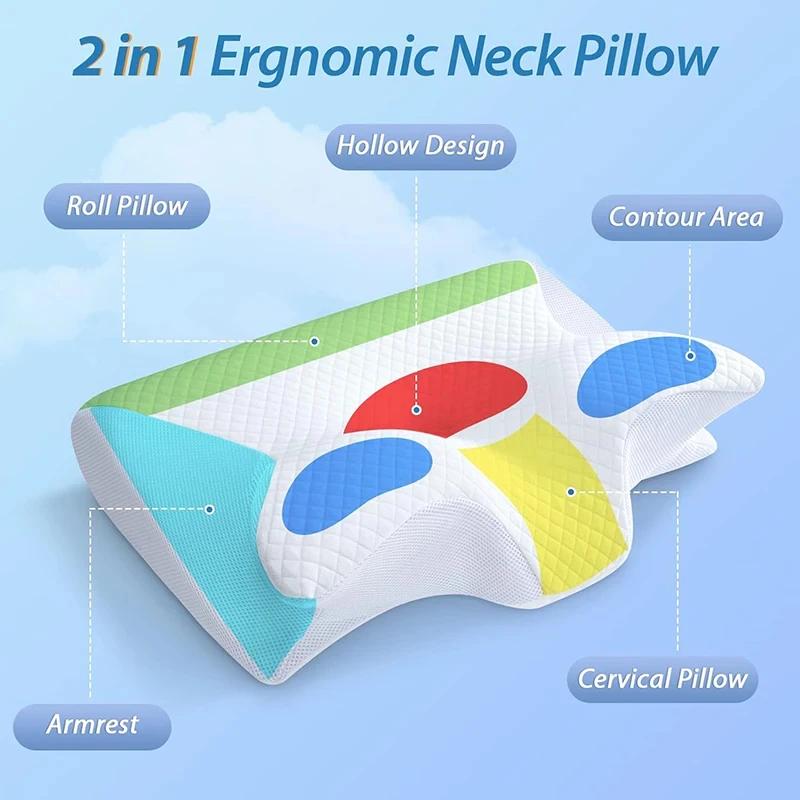 New 2 In 1 Ergonomic Memory Foam Pillow Help Sleep,Protect The Neck Cervical Orthopedic Travel Neck Pillow For Sleeping For Home