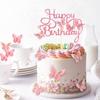 13pcs Pink Butterfly Cake Toppers Happy Birthday Cake Topper 3D Butterfly Decorations for Baby Shower Birthday Cake Decorations